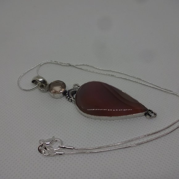 Natural "MOOKAITE JASPER & MORGANITE" Handmade Sterling Pendant/Chain #328 - Picture 3 of 3